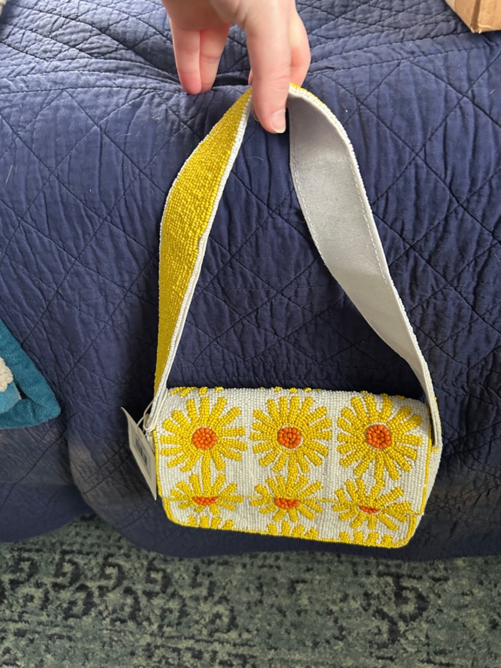 Yellow Daisy Beaded Mini Shoulder Bag